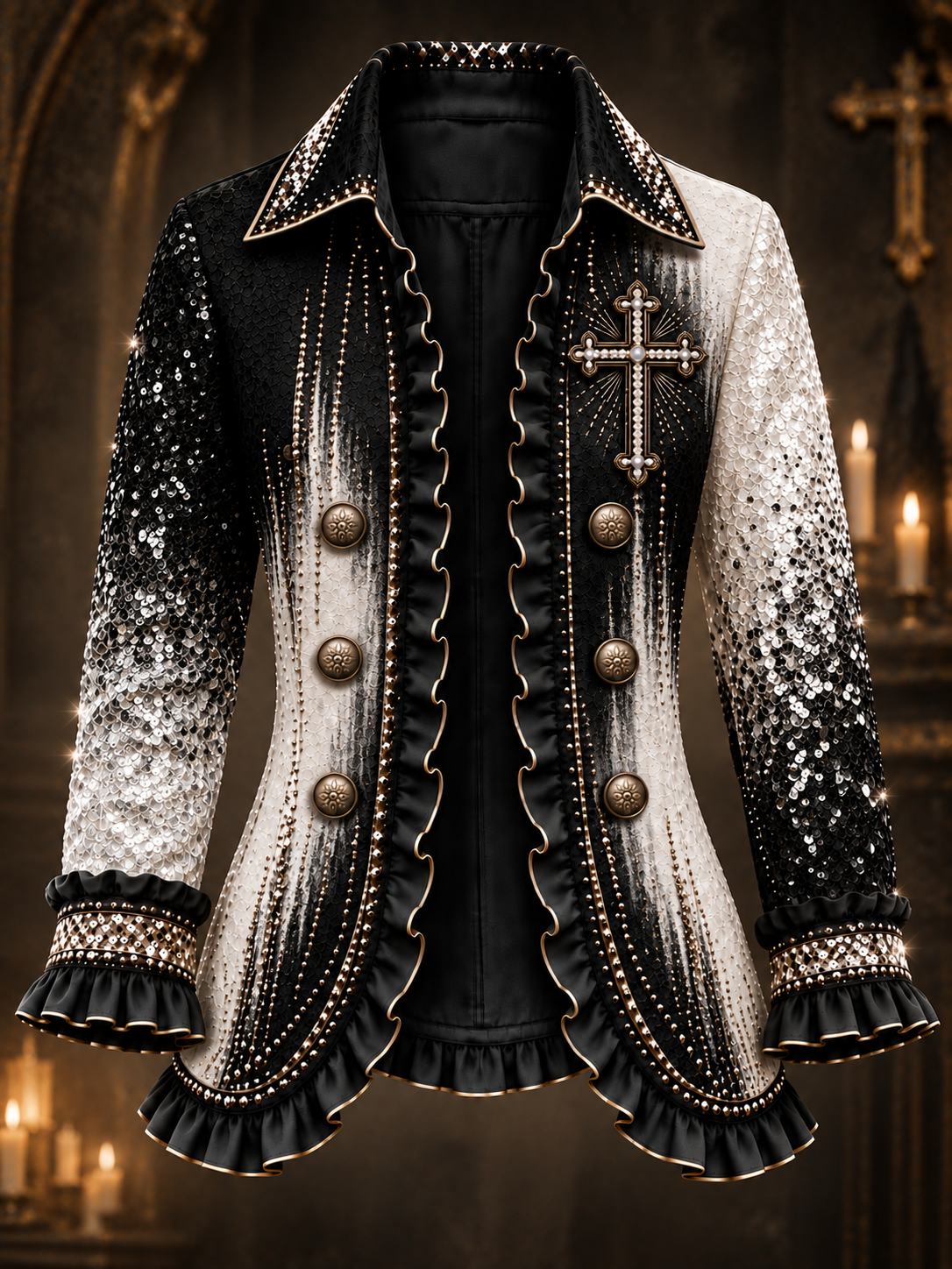 Women's Faith Art Print Casual Ruffled Shirt Jacket